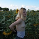 Blonde teen posing in a field of sunflowers