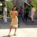 Sweet brunette flashes boobs at public