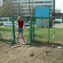 Blonde teen shows hairy pussy at public