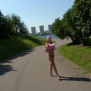 Sporty russian blonde shows tits at public