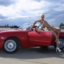 Russian milf blonde naked in the car on the streets