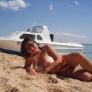 Big russian mature wife posing naked on public beach