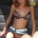 Russian wife with big hairy pussy in the car