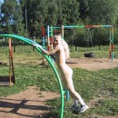 Sporty russian girl posing naked at public