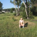 Busty russian blonde walks naked outdoors