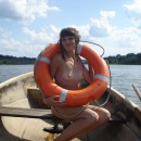 Sexy teen with nice tits posing naked on boat