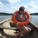 Sexy teen with nice tits posing naked on boat