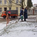 Amazing brunette with sporty body walks totally naked at public places