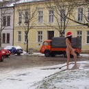 Amazing brunette with sporty body walks totally naked at public places