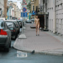 Crazy russian sporty teen walks totally naked at public streets