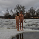 Crazy russian nudists posing naked at winter
