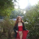 Perfect russian redhead shows boobs and pussy at public places