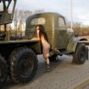 Crazy russian teen posing totally naked at public