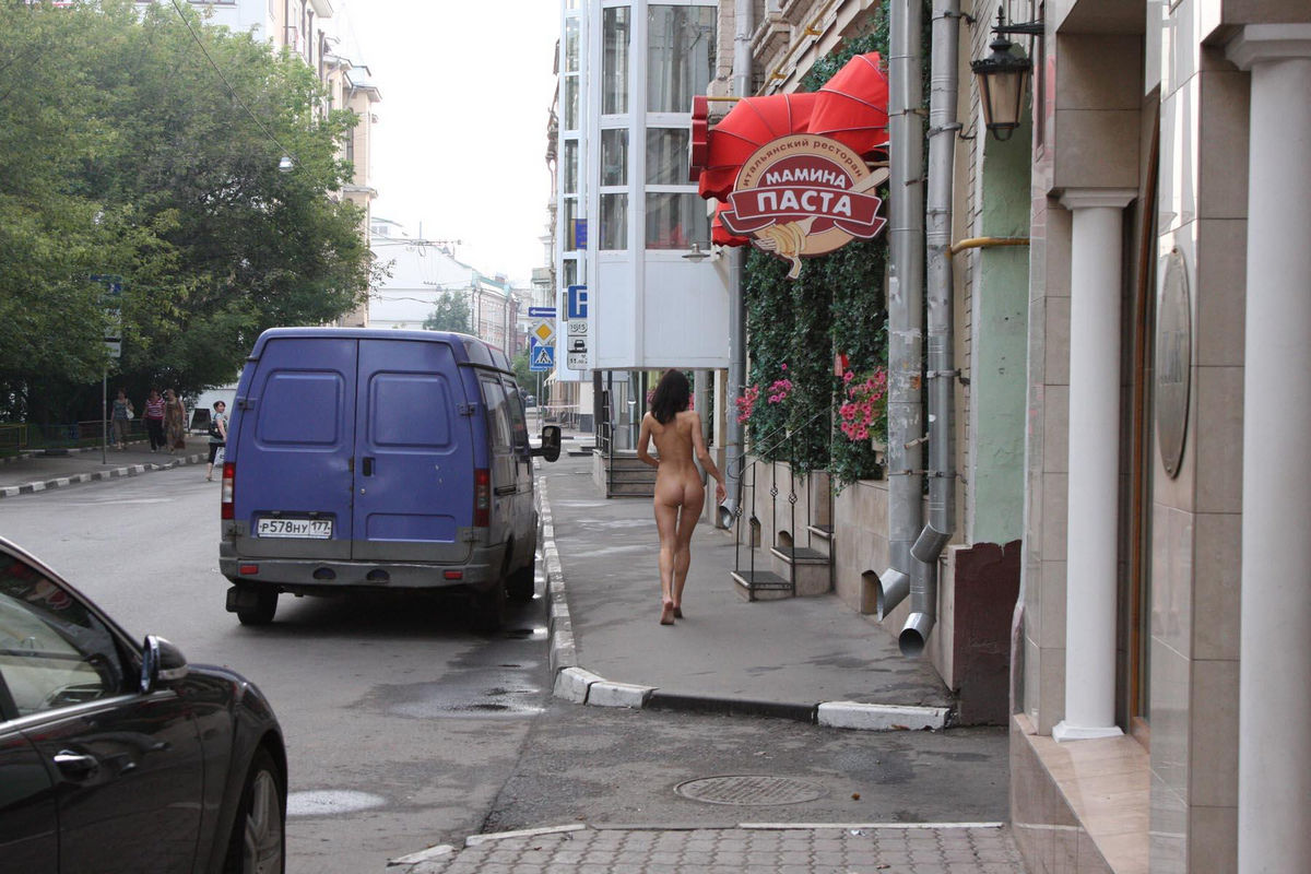 Crazy Russian Brunette With Sweet Boobs Posing Totally Naked At Public Streets Russian Sexy Girls