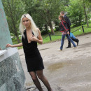 Lovely russian blonde flashes ass, boobs and shaved pussy at public
