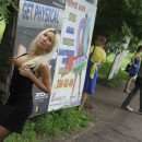 Perfect russian blonde teen shows boobs and pussy at public