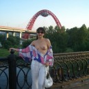 Brunette milf likes to flash her tits at public