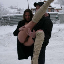 Sexy girl flashes naked body outdoors