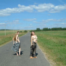 Two russian teens walks naked at public and shows holes
