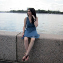 Very beautiful russian brunette walks naked at public streets