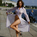 Busty russian girl on public pier