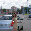Very lovely russian girl walks naked at public street