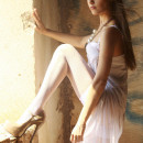 Beautiful babe in beautiful white lingerie at abandoned building