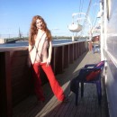 Very sweet redhead teen shows her goods at public boat
