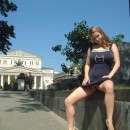 Busty russian teen flashes her boobs and shaved pussy at public places