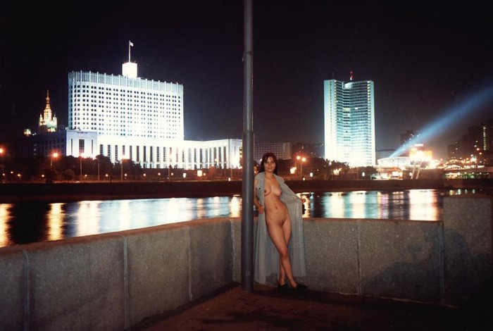 Vintage photos of one russian girl who loves to walk naked at Moscow streets