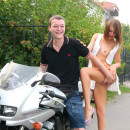 After a motorcycle trip she decided to show herself for two strangers