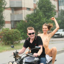 Crazy Russian teen rides a motorcycle naked in the streets