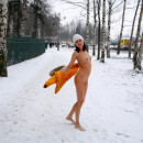 Crazy russian walks naked at winter near bus station