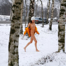 Crazy russian walks naked at winter near bus station