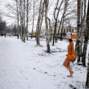 Crazy russian walks naked at winter near bus station