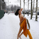 Crazy russian walks naked at winter near bus station