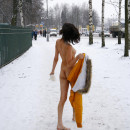 Crazy russian walks naked at winter near bus station