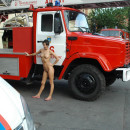 Good looking russian chick walks naked at fire station