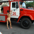 Good looking russian chick walks naked at fire station