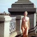 Vintage photos of russian blonde who posing naked on bridge