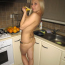 Hot amateur russian blonde with nice tattoo naked at kitchen