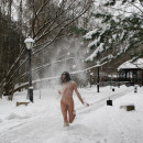 This sweet girl really loves walks naked at winter