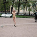 Crazy naked russian teen posing absolutely naked in front of strangers