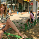 Blonde with big pussy stripping on the playground