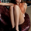 Sexy russian girl takes off black panties to show big pussy