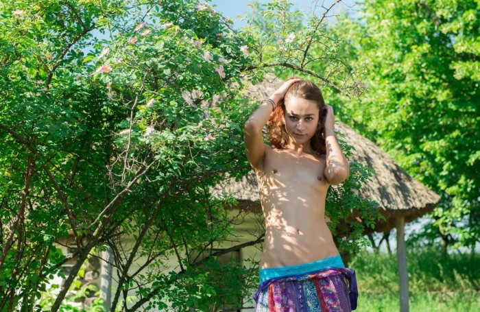 Skinny russian teen with small tits at country