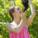 Tall and skinny brunette posing at vineyard