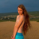 Very sweet girl and a rainbow