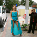 Young but shameless girl flashes near private store