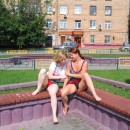 Two lesbian play in public places